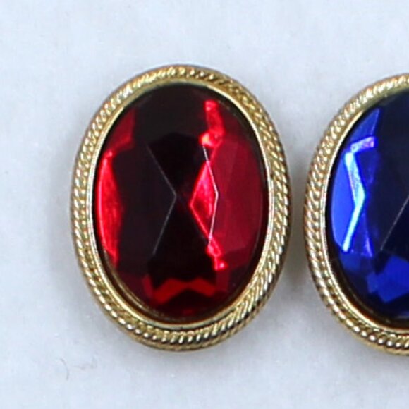 Four Oval Faceted Button Covers - Gold Tone Base - 1 Ea Red, Blue, Purple Clear - Picture 10 of 13